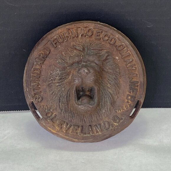 Salvaged Draft Check Cover Lion Head Standard Furnace Omaha NE Advertising - Picture 1 of 10